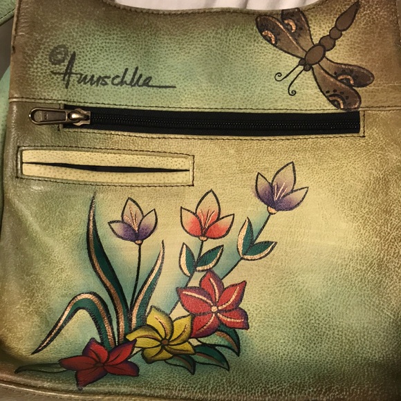 Anuschka Handpaint Leather Satchel Zip Around Shoulder Bag Floral EUC - Picture 13 of 13